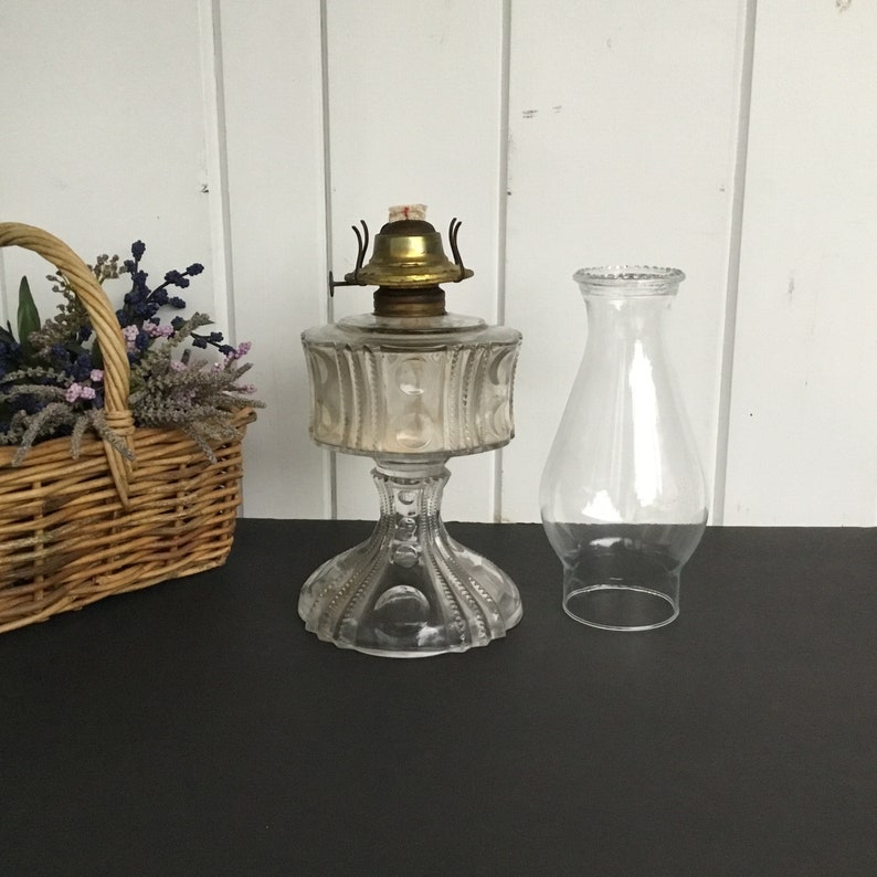 Vintage Clear Glass Oil Lamp With Eagle Burner Made in USA 17 Etsy
