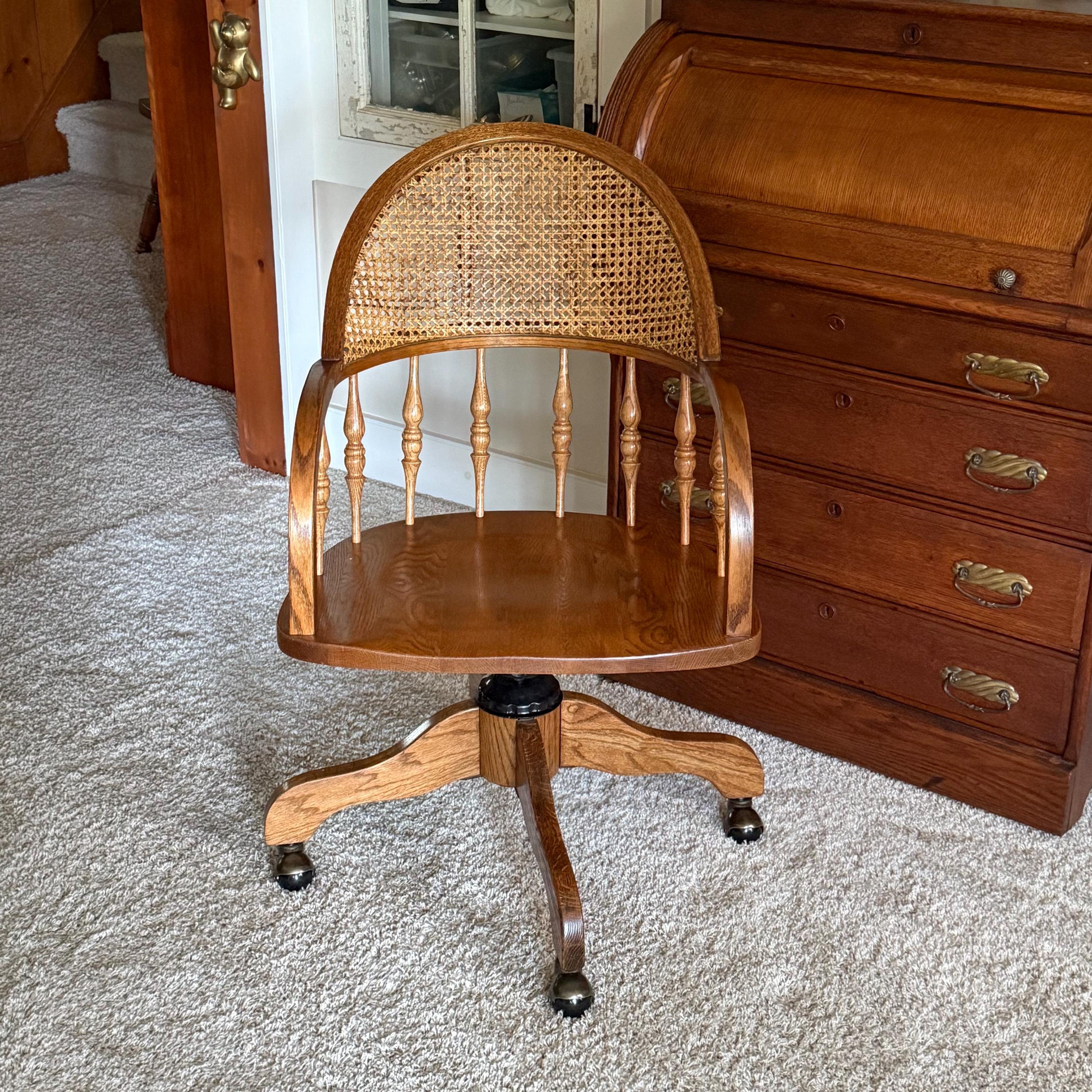 椅子 Vintage mid-century desk chair Mid Century Oak Desk Chair With Caned Back - Home Office Library