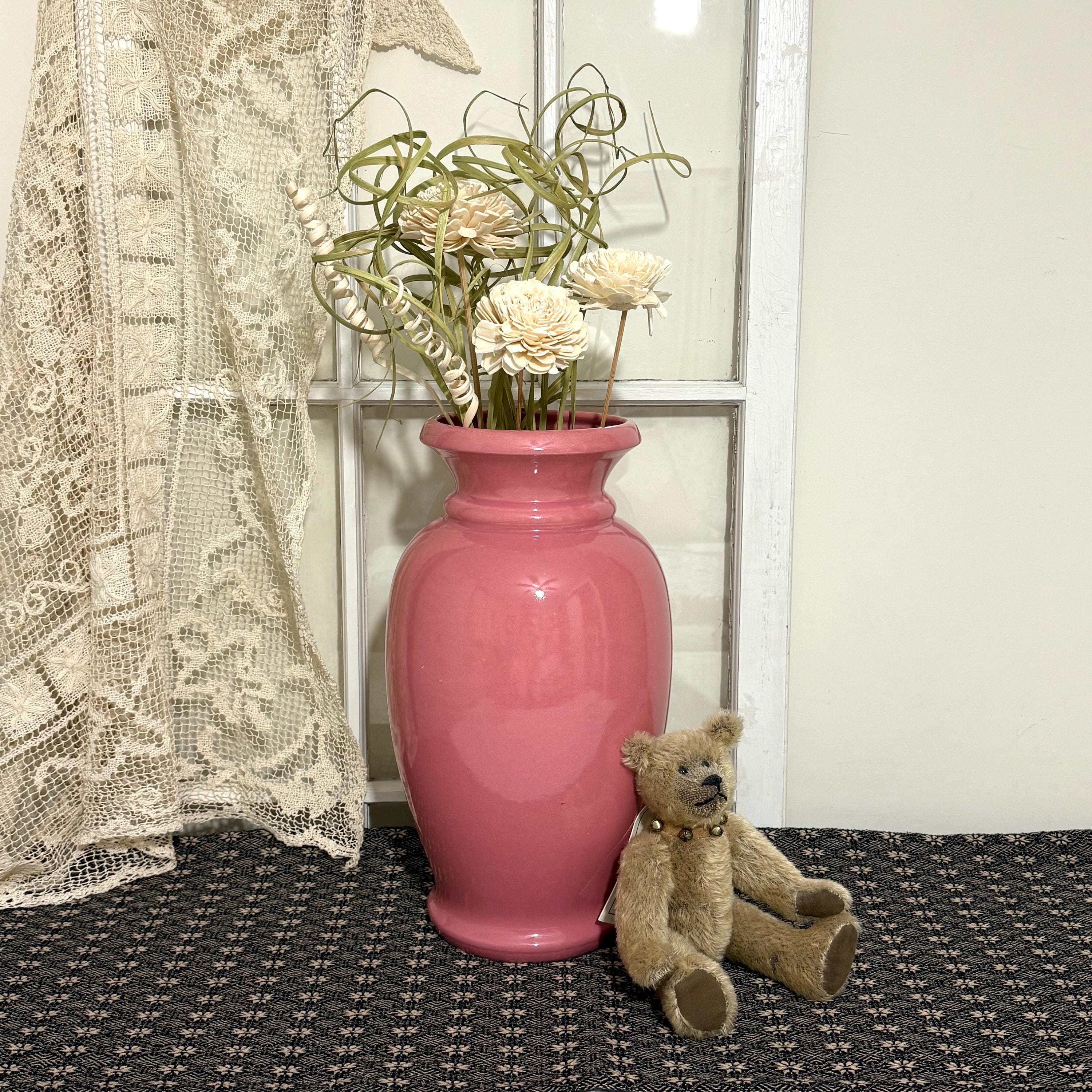 Vintage-style Pink Ceramic Vase | Cottage Core Home Decor | Farmhouse Flower Vase
