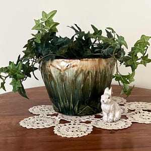 RRP Pottery Planter, Green and Brown Glaze Jardiniere Planter 7&quot; wide x 5 1/2” tall by Robinson Ransbottom Pottery