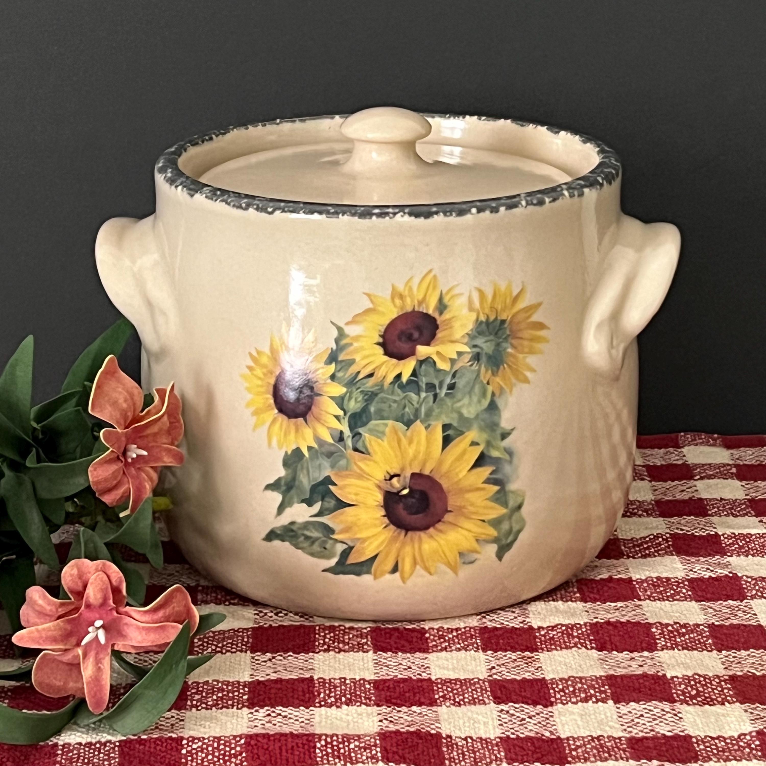 Vintage Sunflower Stoneware Bean Pot With Lid Home & Garden Party