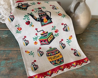 Vintage Tea and Coffee Time Linen Kitchen Tea Towel 15” x 26”