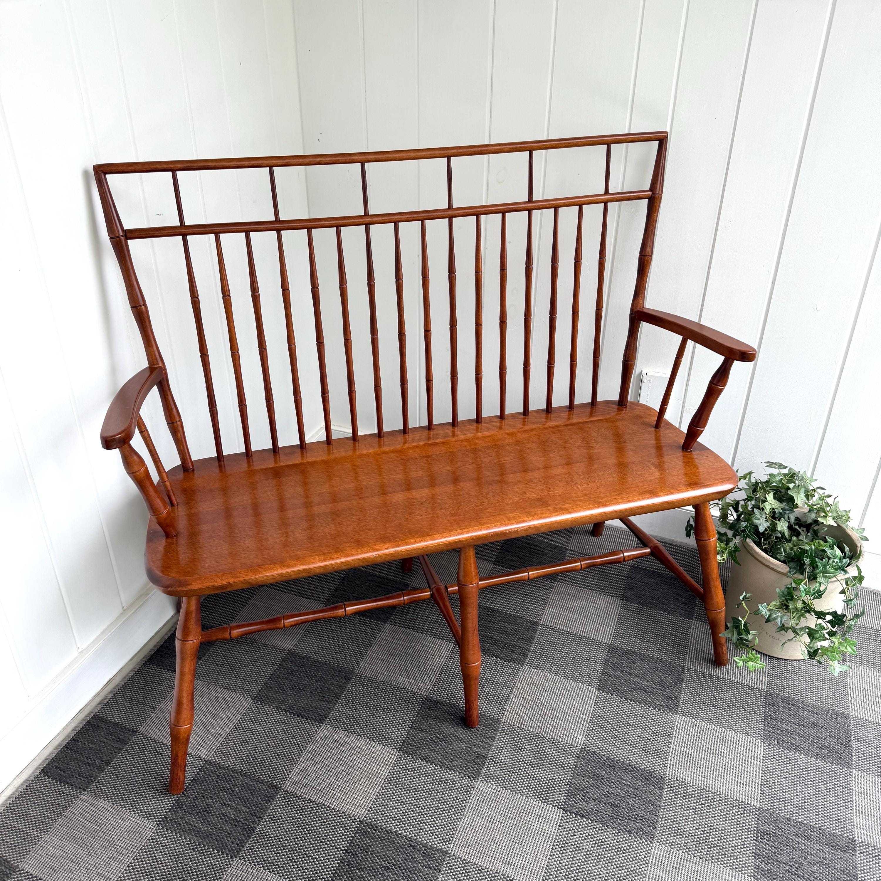 Vintage Nichols & Stone Wooden Windsor Birdcage Bench Settee 46