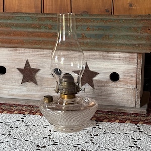 Vintage Clear Glass Wall Oil Lamp 13 1/2&quot; tall Burner Reads &quot;Queen Anne&quot;