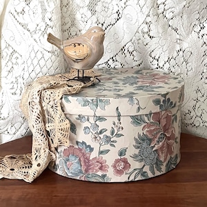 Medium Floral Hat Box - Pink Blue Green Flowers Storage Box 11 3/4&quot; x 6 1/4&quot;