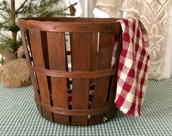 Vintage Obstgarten Sammelkorb - Bauern Primitive Schiefer Holz Rustikaler Bauernhaus Dekor Gemüse Obstkorb