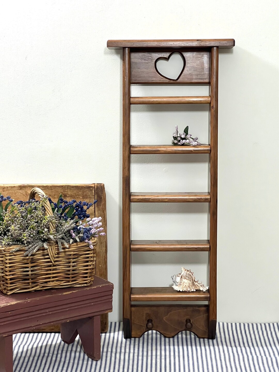 31 Tall Thin Wall Shelf 2 Pegs 6 Shelves Country Home Decor Farmhouse