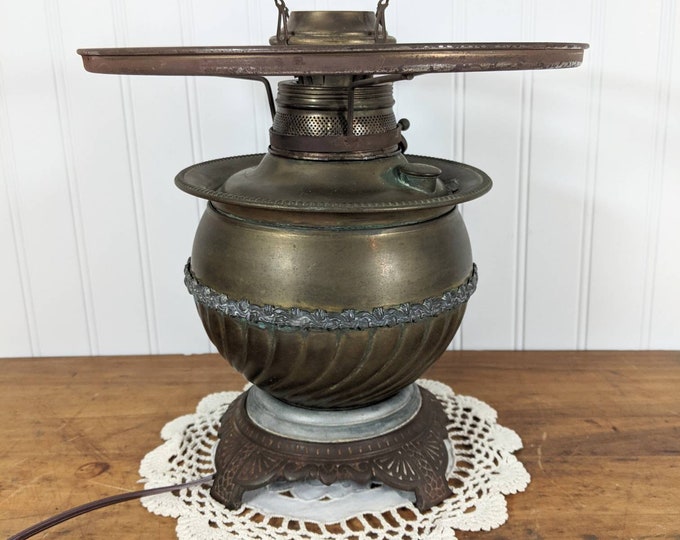 Vintage Brass Center Draft Kerosene / Oil Lamp Electrified Juno Lamp