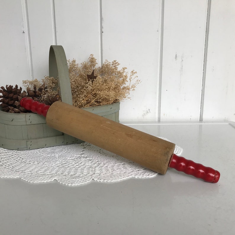 Vintage Rolling Pin Red Handles 17 1/2 X 2 3/8 Etsy