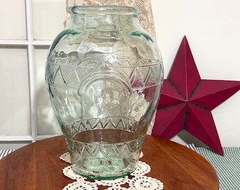 Green Glass Vase Made in Italy ~ 17 in tall x 12 in wide ~ Sea-glass hue