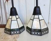 Pair of 6 quot Spectrum Tiffany Style Stained Glass Pendant Lights Beige Green and Black Hanging Ceiling Light