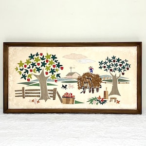 Antique Barn Yard Apple Orchard Paper/Sticker Art Farm Sheep Farmhouse Wall Decor 25&quot; x 13&quot; NOT PERFECT