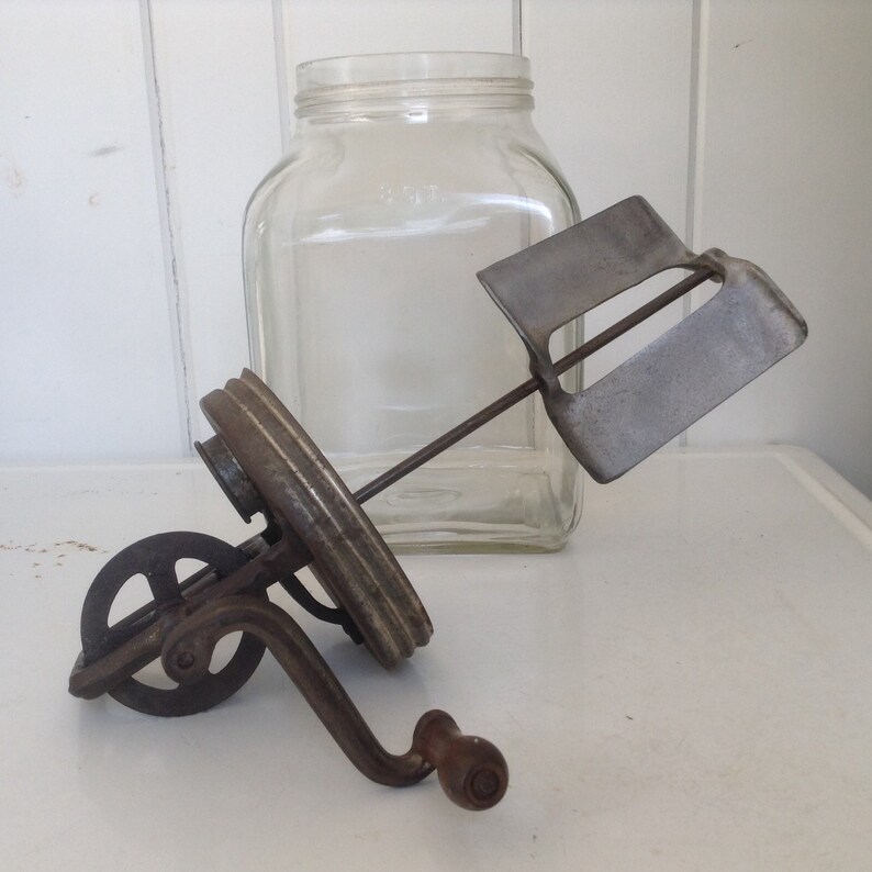 Antique 8 QT. Glass Butter Churn w/ Metal Paddle Country Decor Etsy