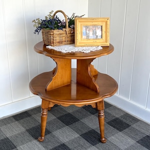 Vintage End Table Two-Tiered Nutmeg Colored Maple - 27” long x 27&quot; wide x 27” high Side Table