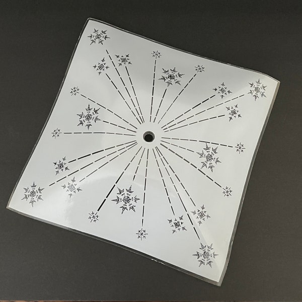 Vintage Square Glass Ceiling Light Fixture Replacement Cover Shade White & Clear Star Pattern 11 3/4 x 11 3/4 x 1 3/8 Small Chips on Edges