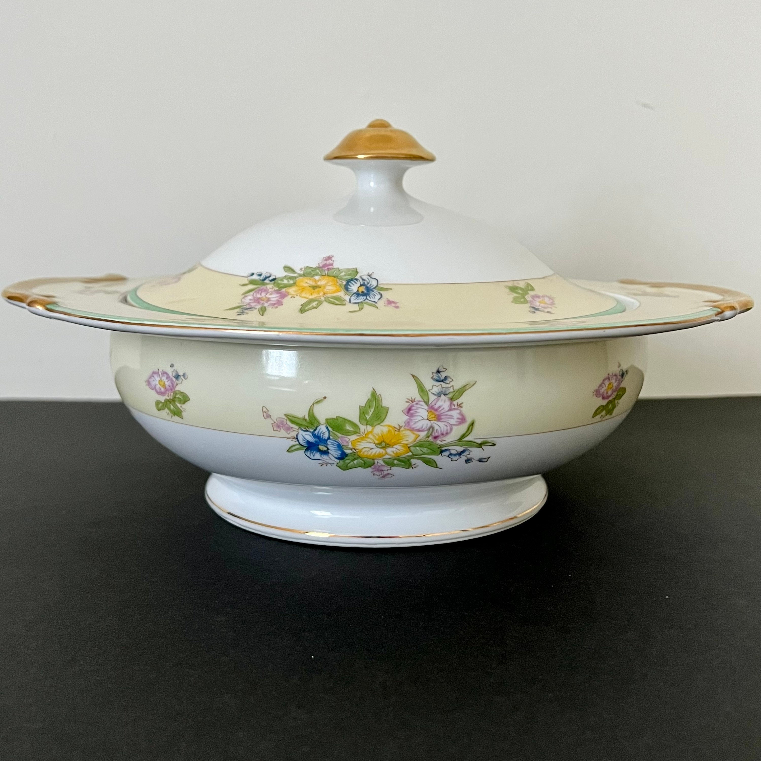 Vintage Round Vegetable Bowl With Lid, Made in Japan - Yellow