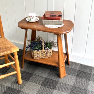 Handcrafted Mid-Century Wooden Side Table - Accent Table with Lower Shelf 23 3/4” L x 14” W x 23” H