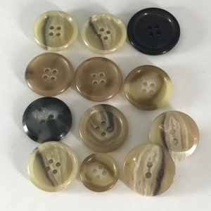 12 - Assorted Buttons Tan and Brown 2 & 4 Hole Decorative Sewing, Craft Supplies Jacket Clothing Buttons