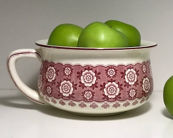 Chamber Pot White and Red Floral Villeroy and Boch Marras Mettlach Ceschutzt Antique Old Handle