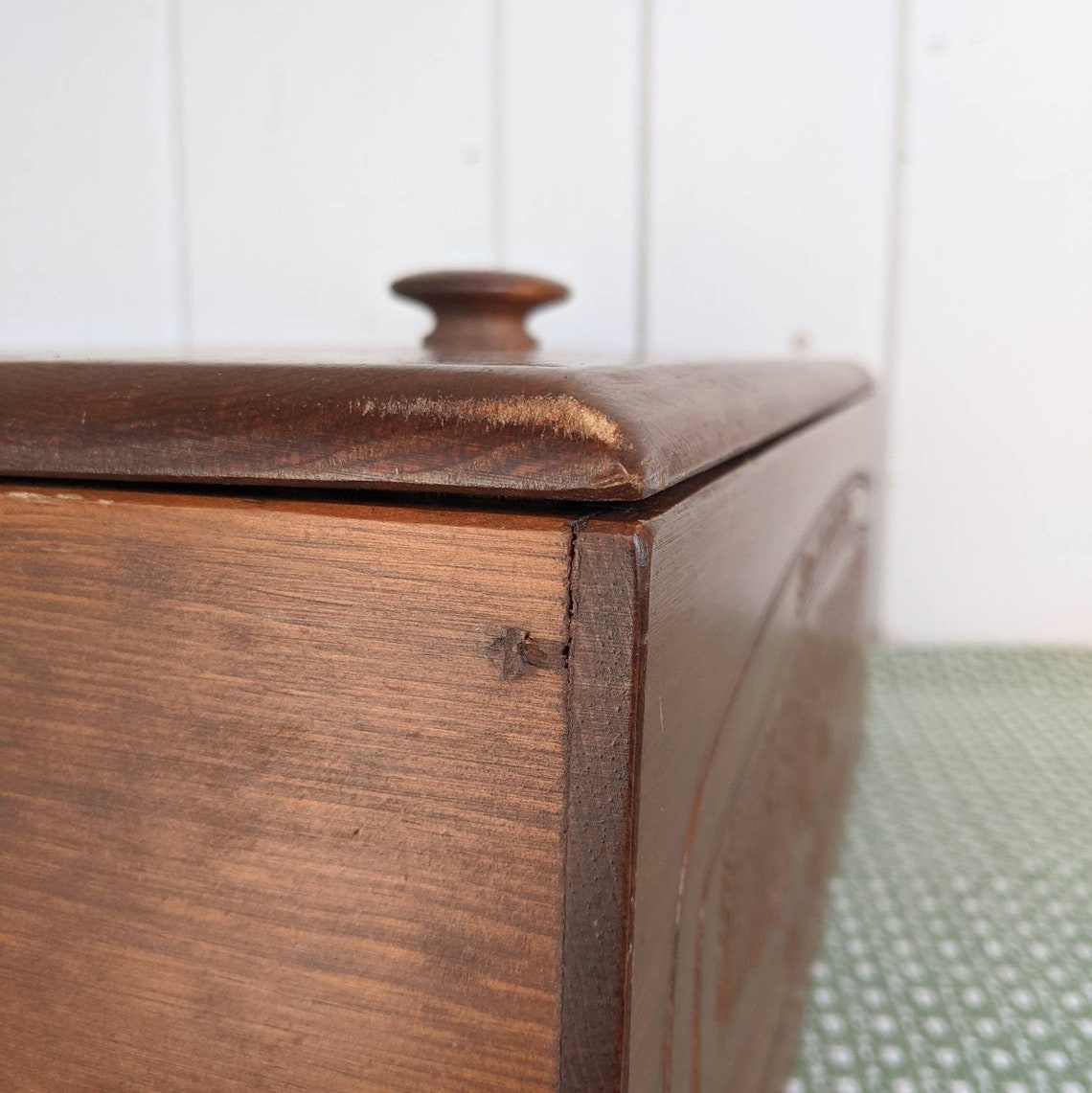 Vintage Bread Box With Lid Carved Wood Give Us This Etsy