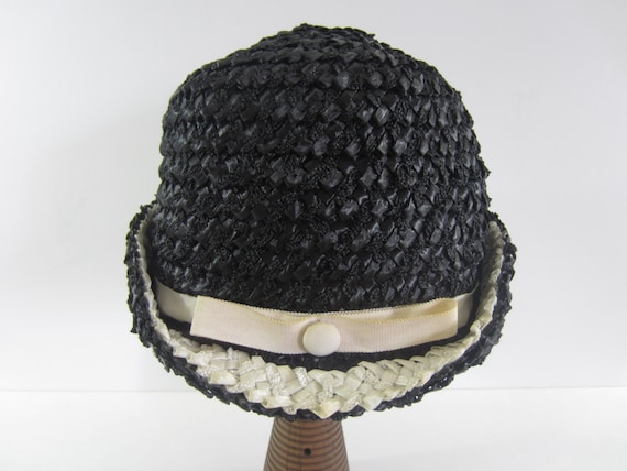 Lovely Vintage Betmar Black and Cream Straw Hat With a Bow  display picture 3