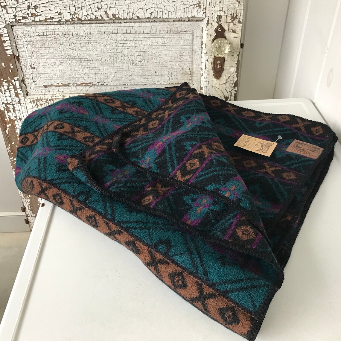 Vtg Blue Blanket 100 Pure Wool Rustic Cabin Cottage Decor Etsy