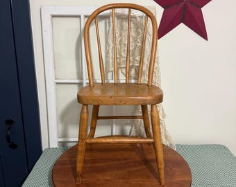 Child’s Windsor Spindle Bow Back Bent Wood Chair Plank Bottom Chair Farmhouse Rustic Primitive Country Kitchen