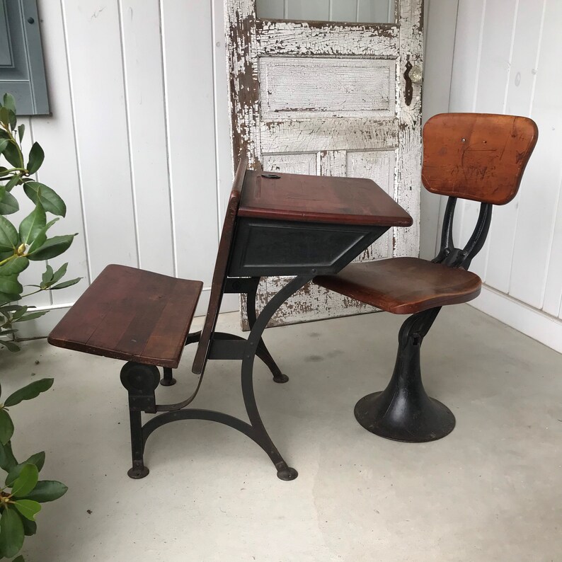 CHAIR Vintage Childs School Desk Chair Bolts to Floor Wood Etsy