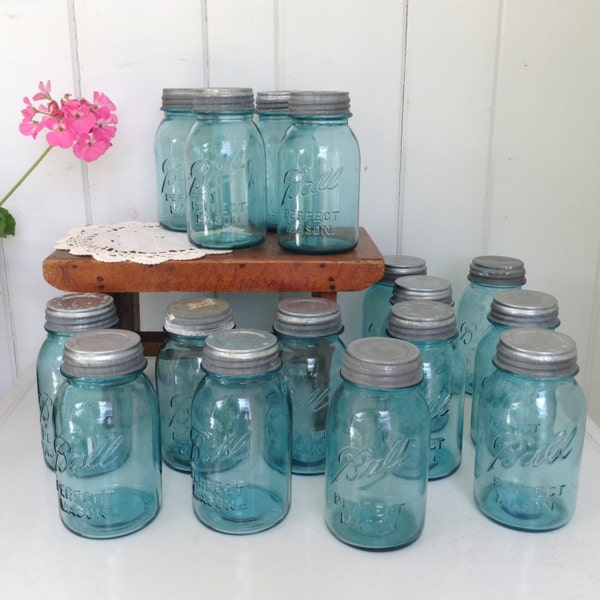 Vintage Clear Quart Aqua Blue Canning MISMATCHED Ball Jars Mason Zinc & Porcelain Lid... this listing is for ONE Jar ONLY