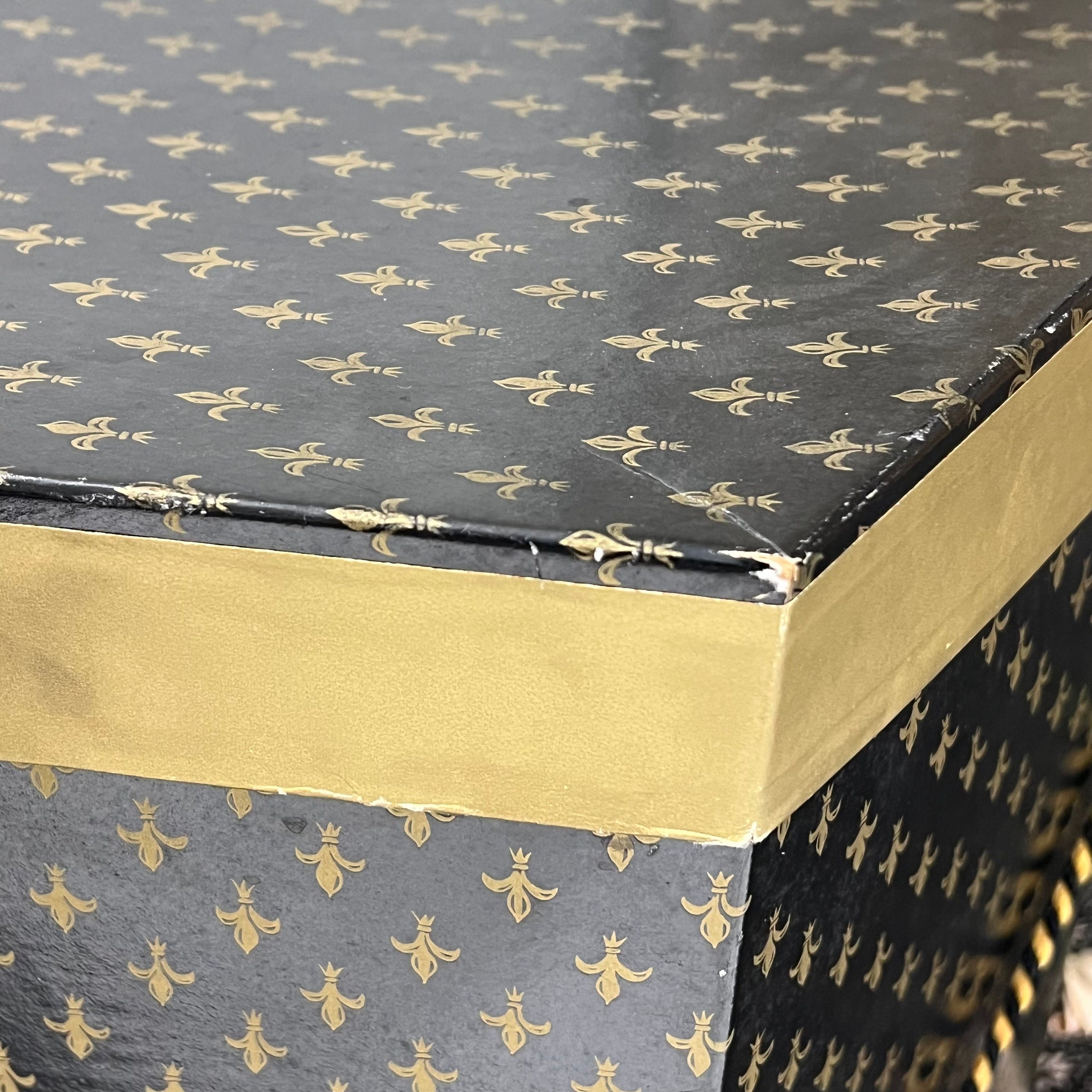 Vintage Black and Gold Hat Box Fleur-de-lis Design Extra