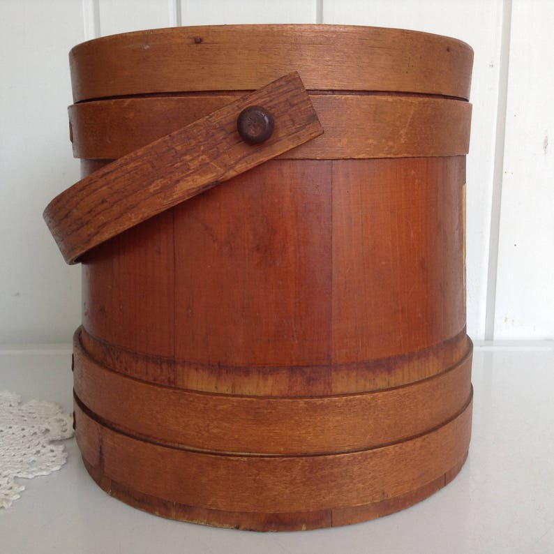 Vintage Wooden Firkin Bucket Sewing Box Primitive Shaker Style Etsy