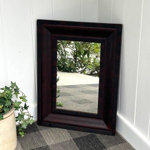 19” x 25 1/2” Antique Federal Wooden Wall Mirror Hanging Mirror w Wide Frame Old Wood Backing Vintage Some Veneer Loss, Distressed Mirror