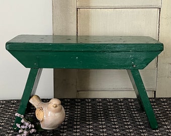 Vintage Small Country Green Step Stool Real Wood Farmhouse Style 16 1/4" Long x 7 3/8" Wide x 9 3/4" Tall