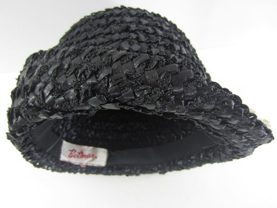 Lovely Vintage Betmar Black and Cream Straw Hat w… - image 5