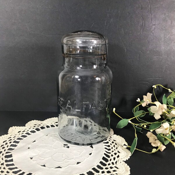 1 Quart Foster Sealfast Clear Glass Canning Jar Bail Wire Closure Kitchen Food Container Canister Glass Storage Country Farmhouse