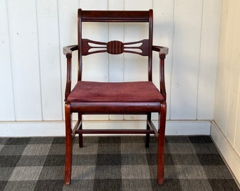 Arm Chair English Regency Style Mahogany Slat Back Dining Chair or Bedroom Boudoir Chair