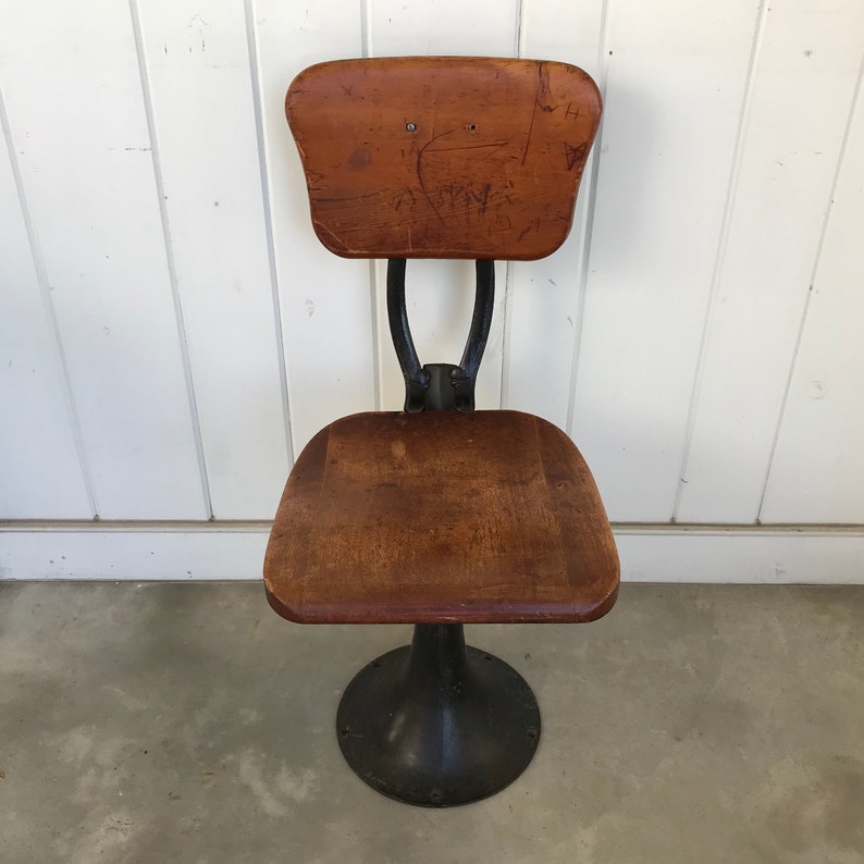 Vintage Childs Chair For School Desk Bolts To Floor Wood And Cast Iron Only