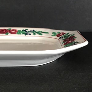 Bridgwater 12&quot; Oval Serving Platter Real English Ironstone by Adams China - Red Roses, Blueberries, Green Leaves 1988-1993 Made in England