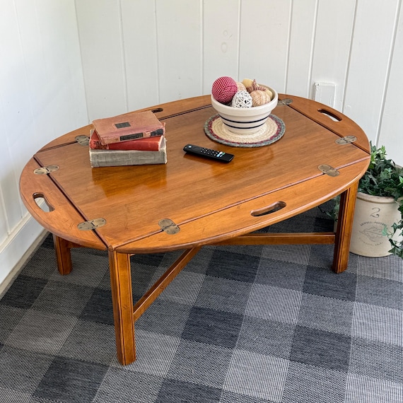 Ethan Allen Butlers Tray Coffee Table, Solid Wood Folding Drop