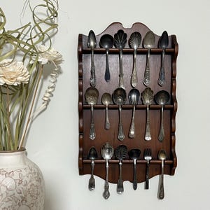 Vintage Spoon Rack w/ 18 pc. Spoon Collection - 10 3/4&quot; wide and 18&quot; tall - Grouping A - 18 Slot Spoon Rack includes 18 Spoons