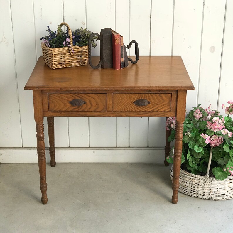 Small Vintage Writing Table Desk Multi Board Farm Style Two Drawer Primitive 34 1 4 Wide X 22 3 Deep 28 Tall Pickup Only