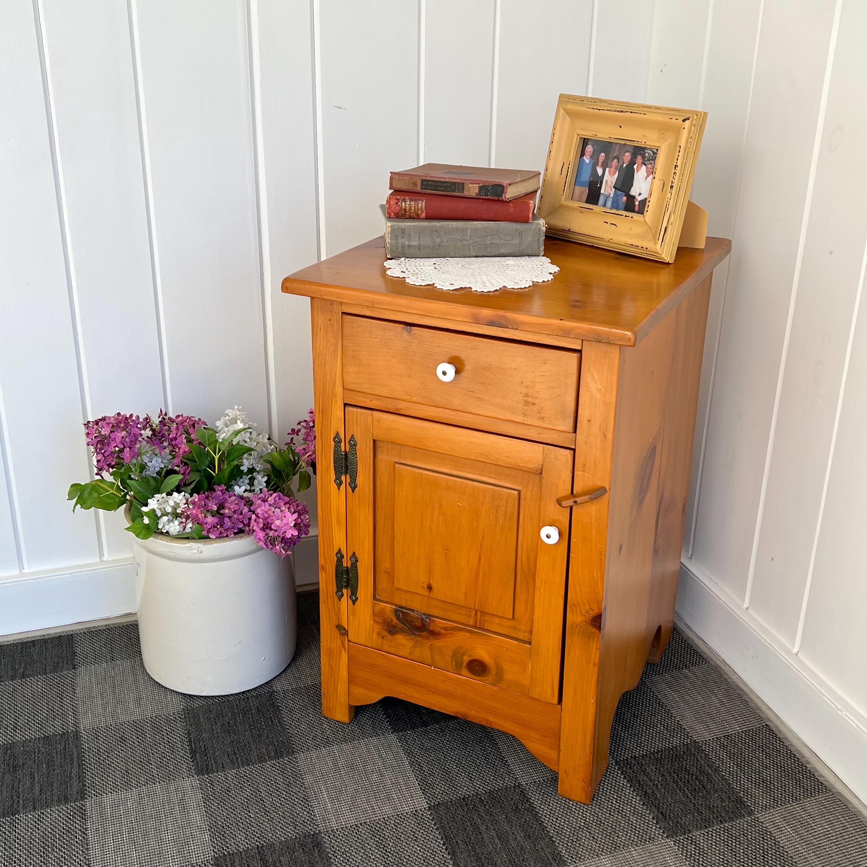 Rustic Farmhouse Wooden Pine Nightstand with One Drawer and Cabinet 18 1/2” Wide x 19 1/4” Deep x 27 1/2” Tall