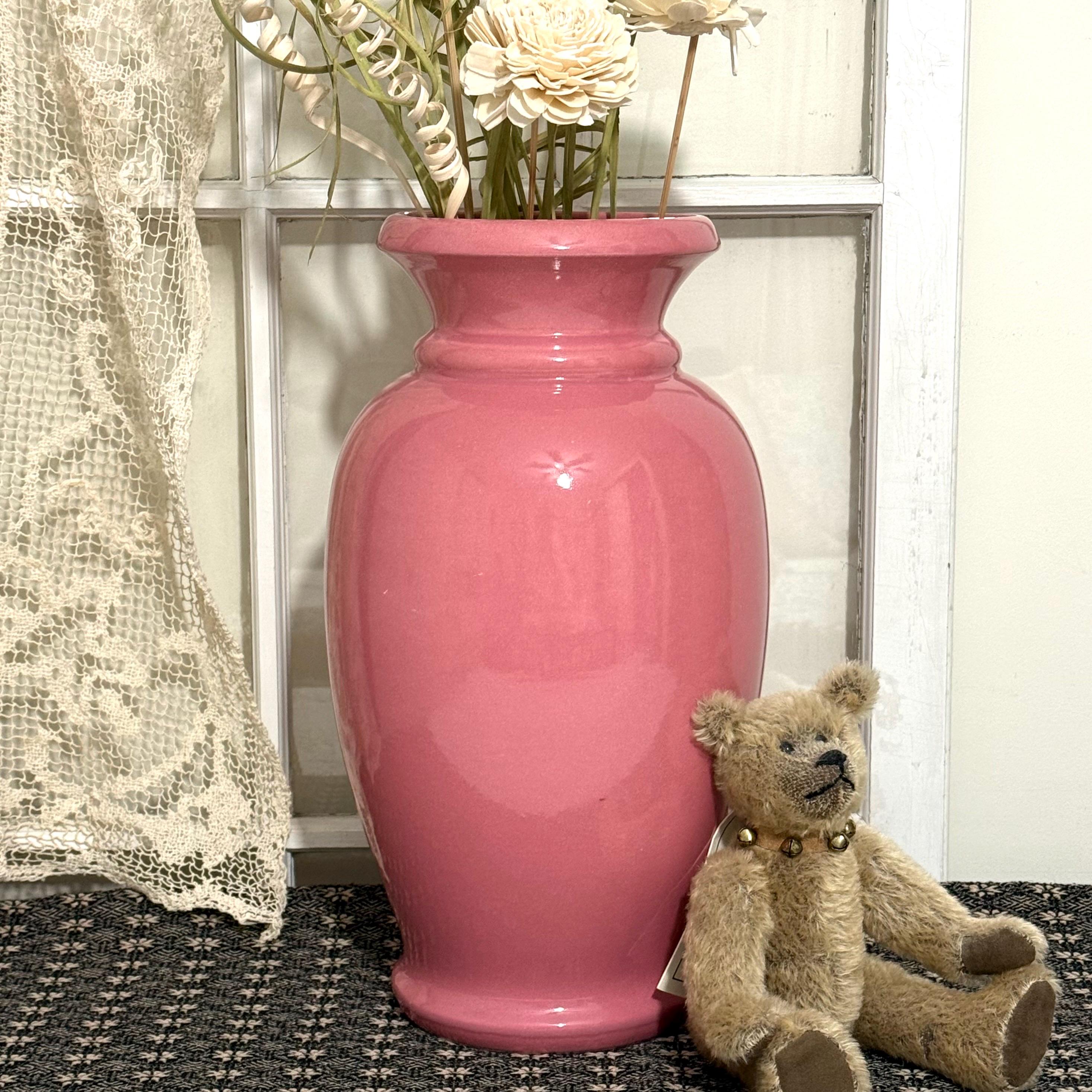 Vintage-style Pink Ceramic Vase | Cottage Core Home Decor | Farmhouse Flower Vase