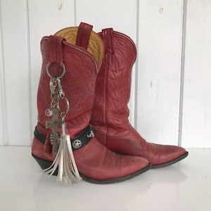 Nocona Women&#39;s Western Red Deer Tanned Boots Size 6 C - Used Hard - Cowgirl Jewelry Very Worn Western Boots