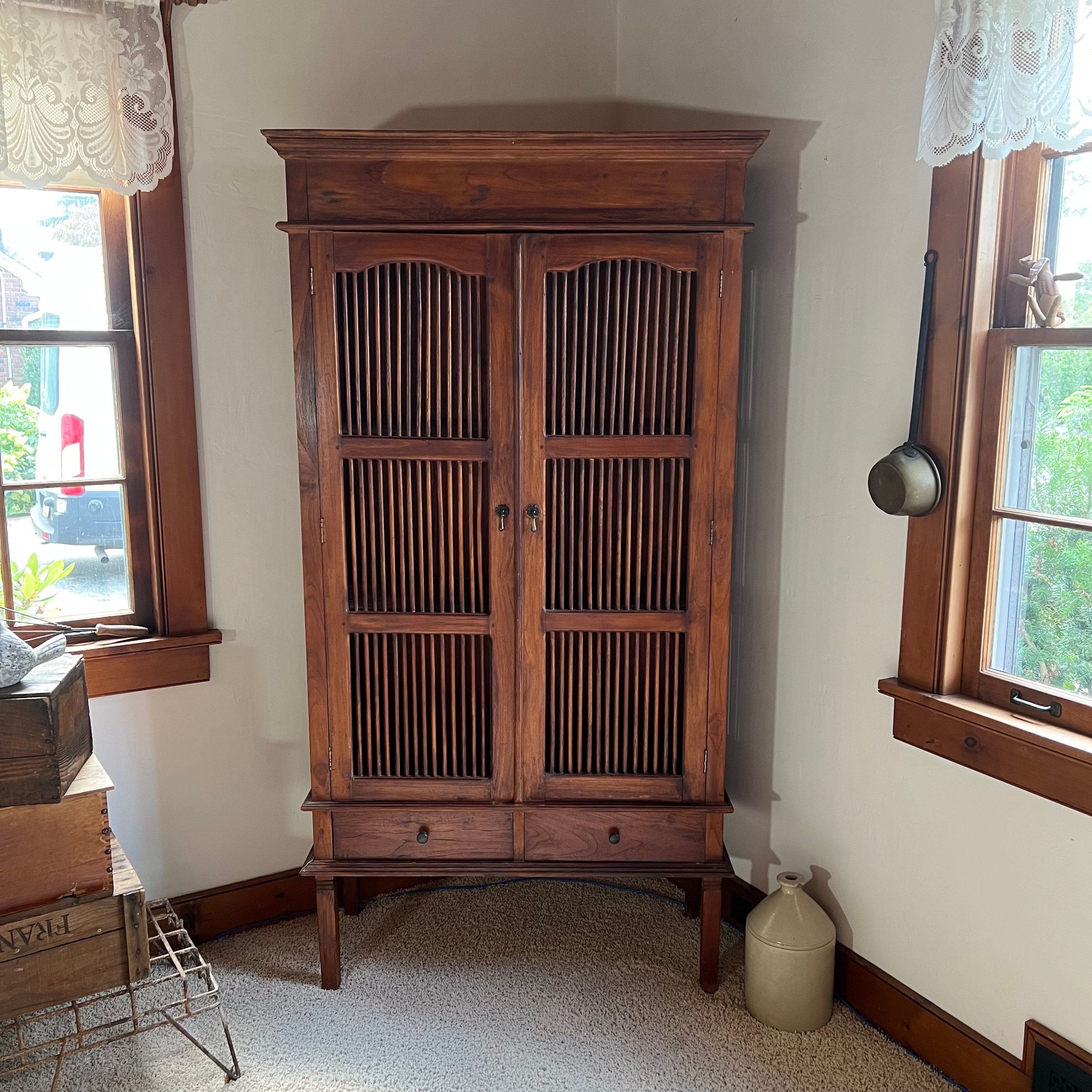 RESERVED for Keiko Balinese Style Cabinet With Dowels Bars Tall
