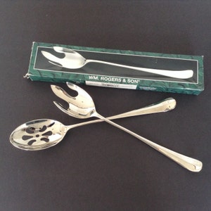 Wm. Rogers & Son Salad Serving Fork and Spoon Silver Plate 12.5&quot; Silverplate