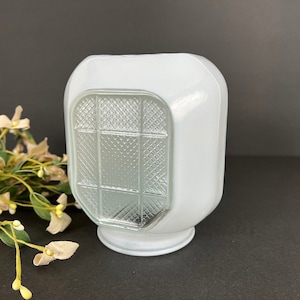 Vintage Art Deco White & Clear Glass Shade 3 1/4&quot; Fitter- Porch Lamp / Wall Sconce Globe - One sided Window Pain / Headlight Style
