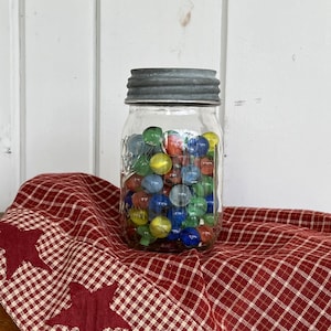 Vintage Pint Clear Glass Ball Canning Jar Filled with Marbles