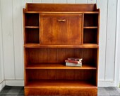 Bookcase with Drop Front Writing Desk Possibly Cushman Retail Label J.B. Van Sciver Mid Century Rock Maple Wood 50 quot t x 40 quot w x 11 quot d
