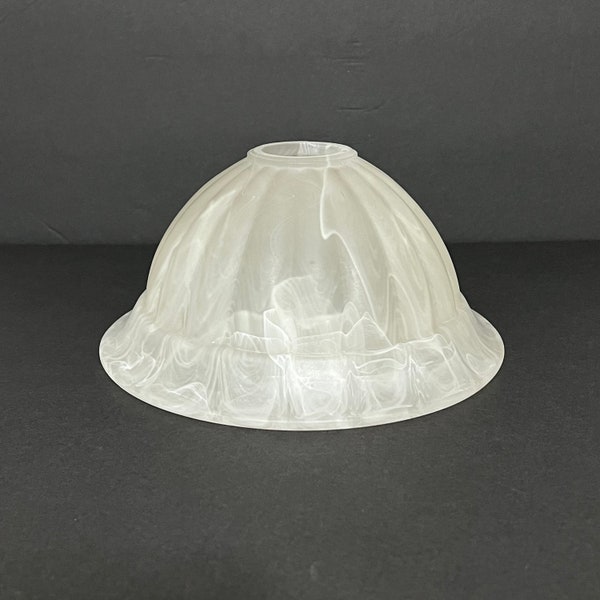 9 3/8" Bell Lamp Shade Frosted Swirl White Alabaster Torchiere Replacement Globe 1 5/8" fitter hole x 4 5/8" tall